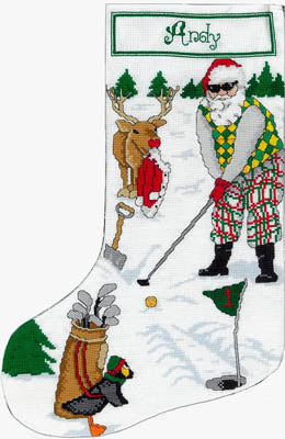 Golfing Santa Stocking / Xs And Ohs