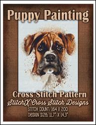 Puppy Painting Cross Stitch Pattern / StitchX Craft Designs