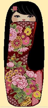 Pretty Kokeshi Doll 01 SATOMI / Cross Stitch Asia