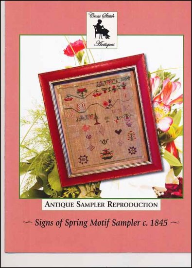 Signs of Spring Motif Sampler c. 1845 / Cross Stitch Antiques