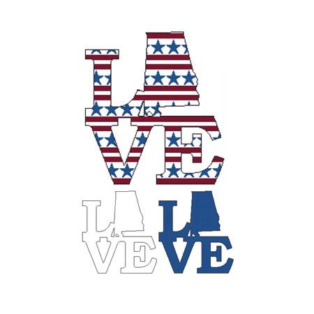 Patriotic State Love Map - Alabama / Cross Stitch Wonders