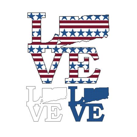 Patriotic State Love Map - Connecticut / Cross Stitch Wonders