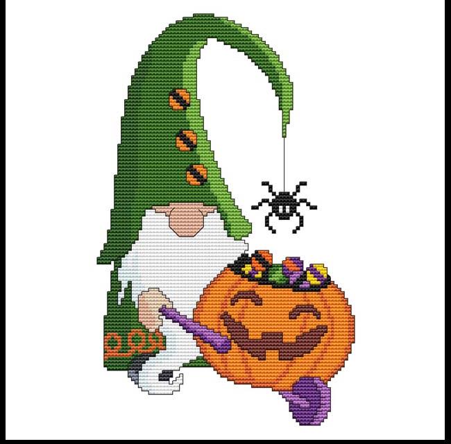 Halloween Gnome - Pumpkin Wheelbarrow / Cross Stitch Wonders