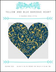 Yellow And Blue Baroque Heart / X Squared Cross Stitch