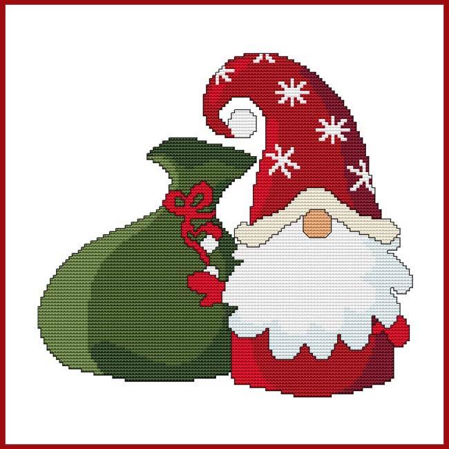 Santa Gnome With Gift Sack / Cross Stitch Wonders