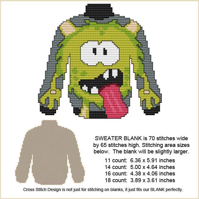 Blank Design - Green Monster Sweater / Cross Stitch On Blanks