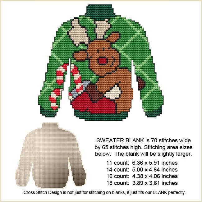 Blank Design - Reindeer Candy Cane Sweater / Cross Stitch On Blanks