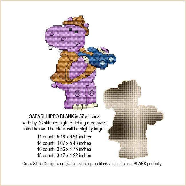 Blank Design - Safari Hippo / Cross Stitch On Blanks