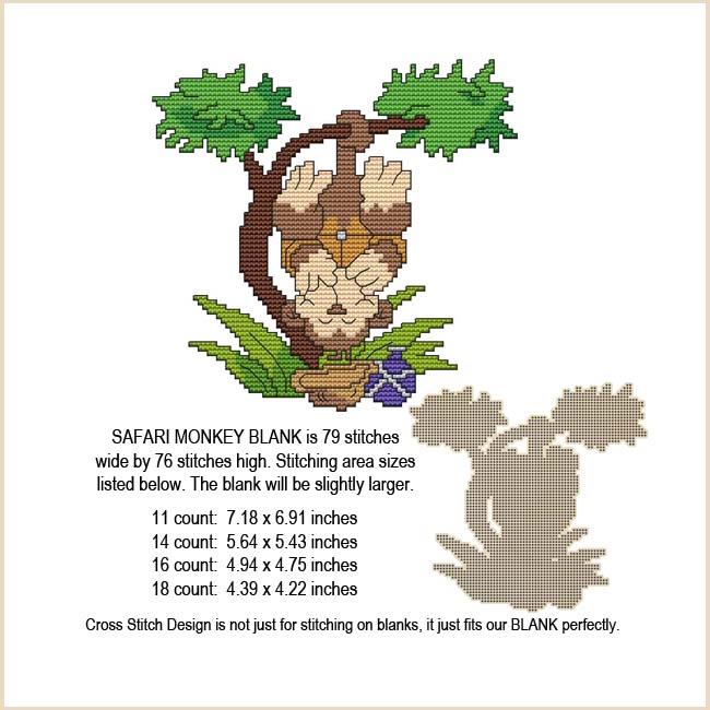 Blank Design - Safari Monkey / Cross Stitch On Blanks