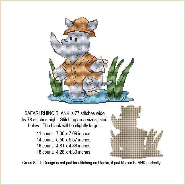 Blank Design - Safari Rhino / Cross Stitch On Blanks