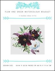 Plum and Green Watercolour Bouquet / X Squared Cross Stitch