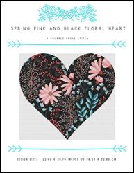 Spring Pink and Black Floral Heart / X Squared Cross Stitch