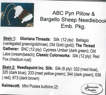 ABC Pyn Roll & Bargello SheepNeedlekeep Emb. / Jeannette Douglas Designs