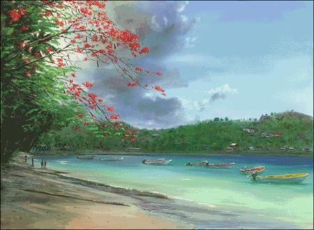 Laborie Bay with Flamboyant Tree / Charting Creations