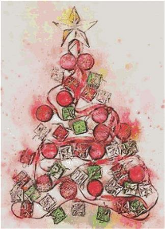 Watercolor Christmas Tree / Kustom Cross Stitch