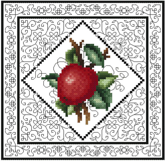 Blackwork Fruit Apple / Kitty & Me Designs