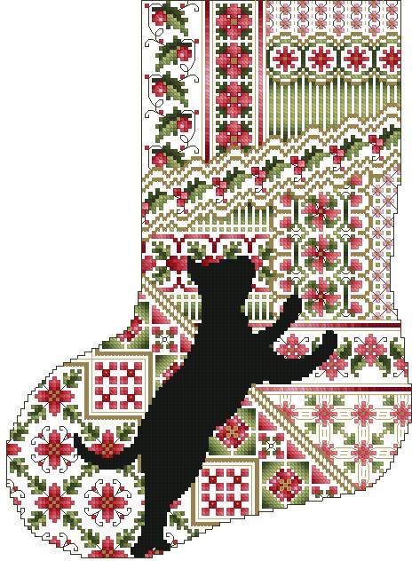 Cats And Stockings Poinsettia / Kitty & Me Designs
