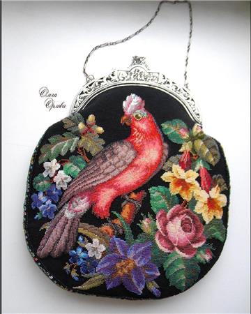 Berlin Woolwork Floral Cockatoo -E / Antique Needlework Design