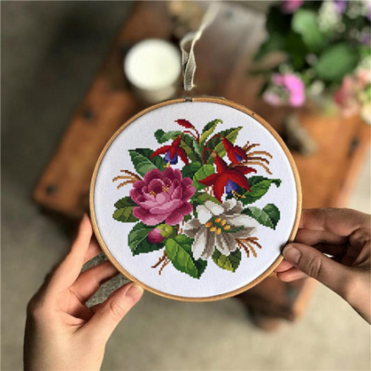 Lily ,Fuchsia and Rose Bouquet-E / Antique Needlework Design