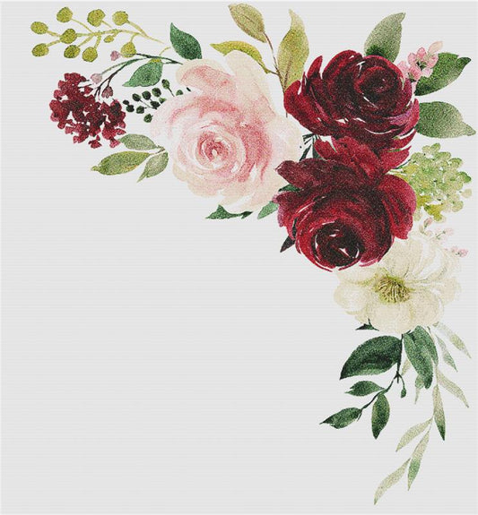 Blush and Burgundy Floral Arrangement / X Squared Cross Stitch / 49005