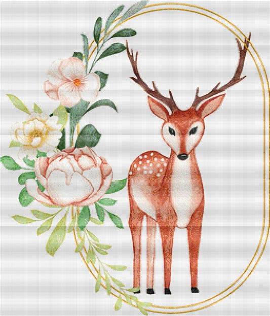 Watercolour Deer Floral Frame / X Squared Cross Stitch / 49011