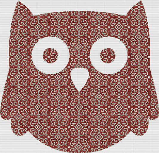 Maroon Mosaic Owl / X Squared Cross Stitch / 49115