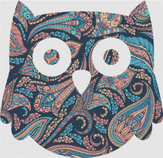 Pink and Blue Paisley Owl / X Squared Cross Stitch / 49122