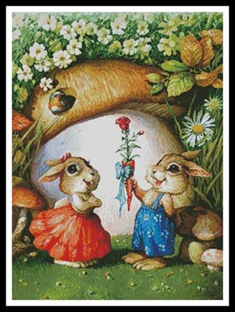 Rabbits and Carrot Rose - #11193-MGL / Artecy Cross Stitch