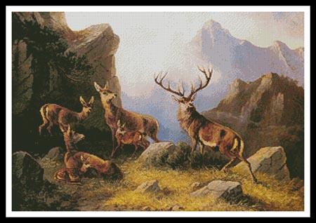 Deer in a Mountainous Landscape - #11265 / Artecy Cross Stitch